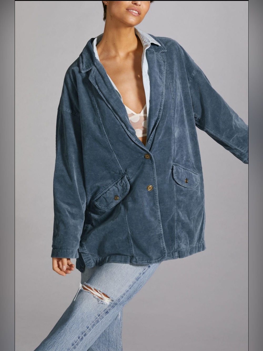 Pilcro Teal Corduroy Relaxed Blazer - Picture 4 of 14